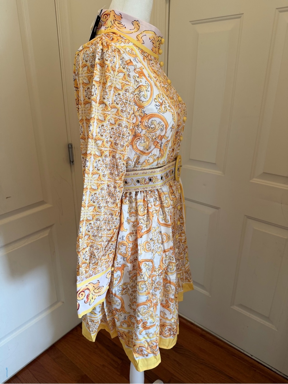 NWT Women’s Yellow Printed Belted Fit-and-Flare Dress size S - Picture 3 of 9